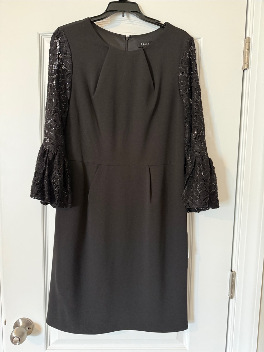 Scarlett Black Long-Sleeve Lace Bell-Sleeve Shift Dress